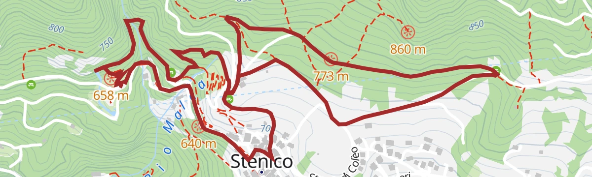 Route map: The Rio Bianco Waterfall and the Bosco Arte Stenico